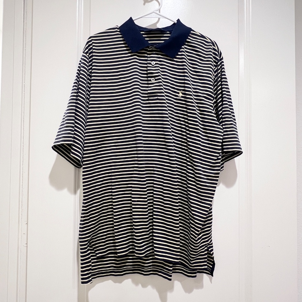 Polo Ralph Lauren Polo Shirt Mens XL Striped Golf Preppy beige Blue nautical